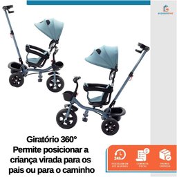 Triciclo Carrinho de Passeio Infantil com Capota Porta Objetos até 50kg Empurrador Haste - 3 Triciclo Carrinho de Passeio Infantil com Capota Porta Objetos até 50kg Empurrador Haste - 3