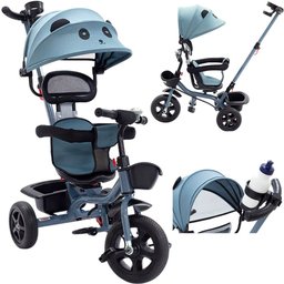 Triciclo Carrinho de Passeio Infantil com Capota Porta Objetos até 50kg Empurrador Haste - 1 Triciclo Carrinho de Passeio Infantil com Capota Porta Objetos até 50kg Empurrador Haste - 1