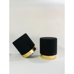 Kit 2 Puff Veludo Preto Base Dourada - 1
