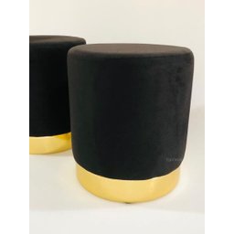 Kit 2 Puff Veludo Preto Base Dourada - 2