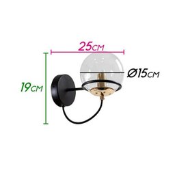 Arandela Canela Preta Cúpula Globo Vidro Transparente E14 DG002 St2216 - 2