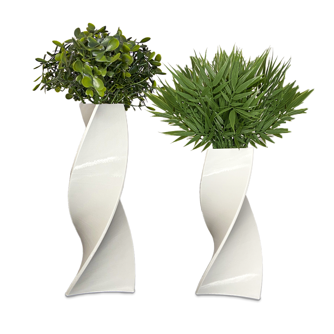 Kit 2 Vasos Decorativos Twisted 3D Para Flores Artificiais - Branco - 1