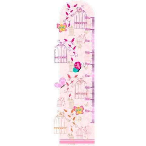 Adesivo Decorativo Infantil Régua Crescimento - Gaiola, Pássaros Rosa