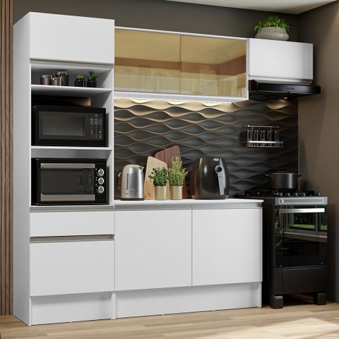 Armário de Cozinha Completa 240cm Branco Diamante Madesa 02