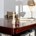 Ver imagem 2 de Dupla Peças de Xadrez Rei e Rainha de Cerâmica Marmorizada Bege e Marrom Petra