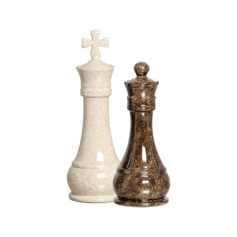 Dupla Peças de Xadrez Rei e Rainha de Cerâmica Marmorizada Bege e Marrom Petra