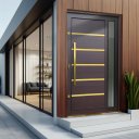Ver imagem 2 de Porta Pivot.Alumínio Lamb.Miraggio c/Pux.D.Elite Marrom Gold 216x100 Brimak
