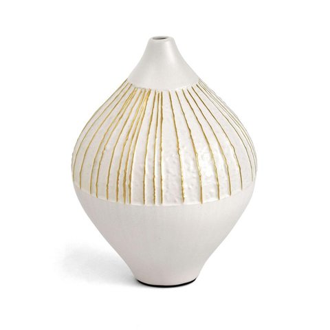 Vaso Geometrico em Ceramica Branco com Dourado 25,5cm Mart