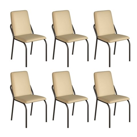 Kit 6 Cadeiras para Sala de Jantar Malibu Bege/Creme/Preto Fosco