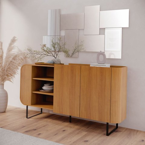 Buffet Aparador Flow 1,60m Design Curvo Pés em Aço:nature