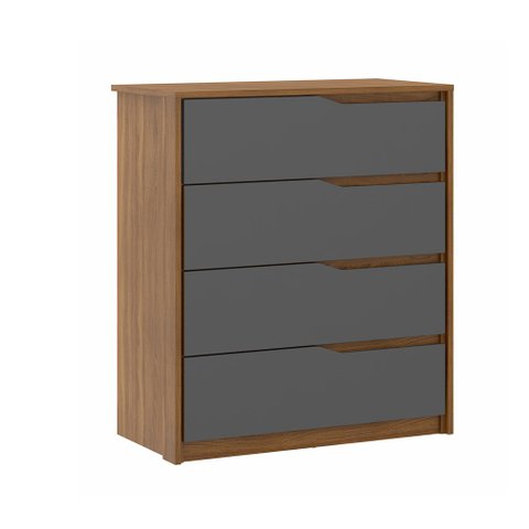 Cômoda Cristal c/ 4 Gavetas Amêndola/Grafito para Quarto