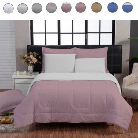 Kit Edredom Queen 3 Peças Dupla Face 200 Fios 240x220 Rosa e Branco Casa Dona