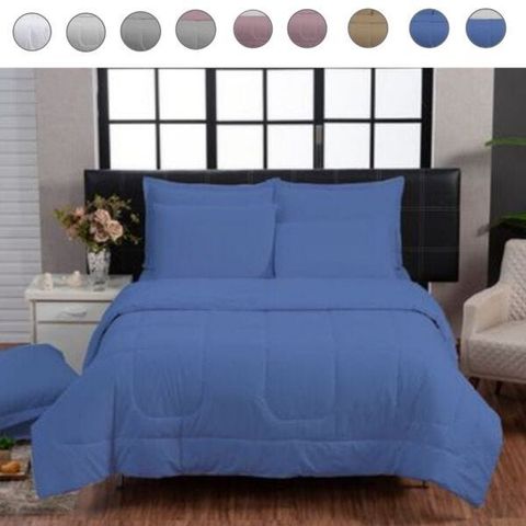 Kit Edredom Queen 3 Peças Dupla Face 200 Fios 240x220 Azul Casa Dona