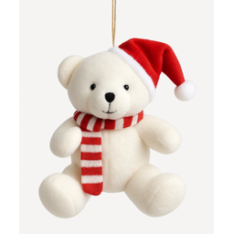 Enfeite Ursinho Branco Natalino de Pelúcia – 12 Cm - 1