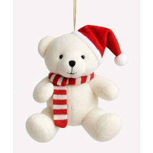 Enfeite Ursinho Branco Natalino de Pelúcia – 12 Cm