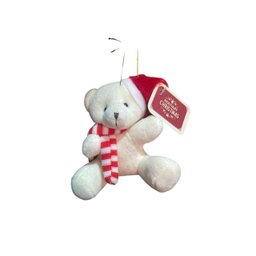 Enfeite Ursinho Branco Natalino de Pelúcia – 12 Cm - 2