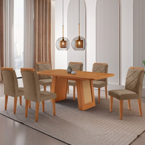 Mesa de Jantar Carolina Tampo 180cm Mdf Canto Copo e 6 Cadeiras Melissa Moderna Mobilia