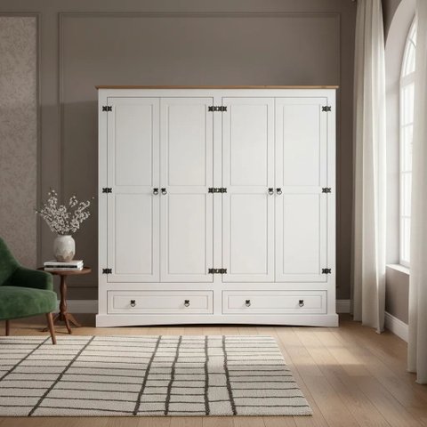 Guarda Roupas 4 Portas 2 Gavetas Madeira Maciça Branco