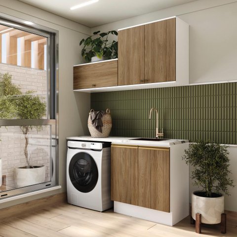 Lavanderia Modulada Kappesberg Celeste 3 Peças Branco/nogueira 160cm