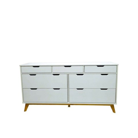 Cômoda 7 Gavetas em Madeira Maciça Branco/Mel – Santurini Branco / Mel