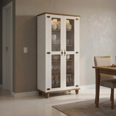 Cristaleira 2 Portas Madeira Maciça com Vidro Branco Repleta