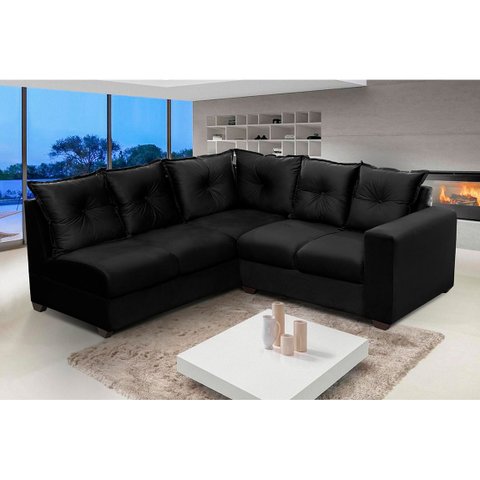 Sofá de Canto Califórnia 4 Lugares, com Molas Espirais, 1,66x1,83 Metros, Espuma Densidade D28, Pret