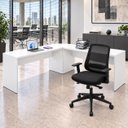 Ver imagem 1 de Mesa de Escritório em L 140x60cm com Conexão + Cadeira de Escritório Netflex Ergonômica Reclinável