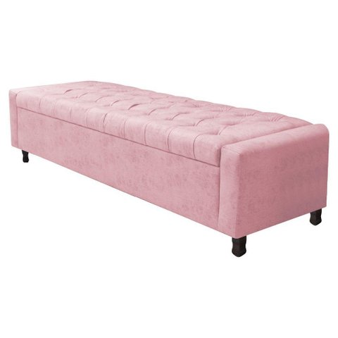 Calçadeira Baú King Everest P02 195cm para Cama Box Suede - Doce Sonho Móveis Rosa Bebê