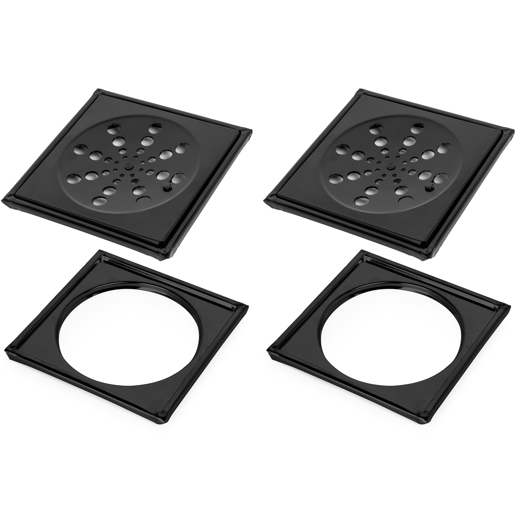 Kit 2 Ralos Grelha Black Preto 15x15 Quadrado Com Caixilho Fecho Sistema Abre e Fecha Para Banheiro - 1