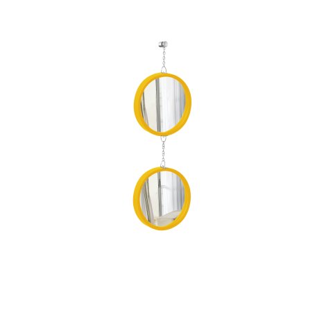 Espelho Decorativo Duplo Amarelo Alça Corrente 20 cm e 20 cm Redondo