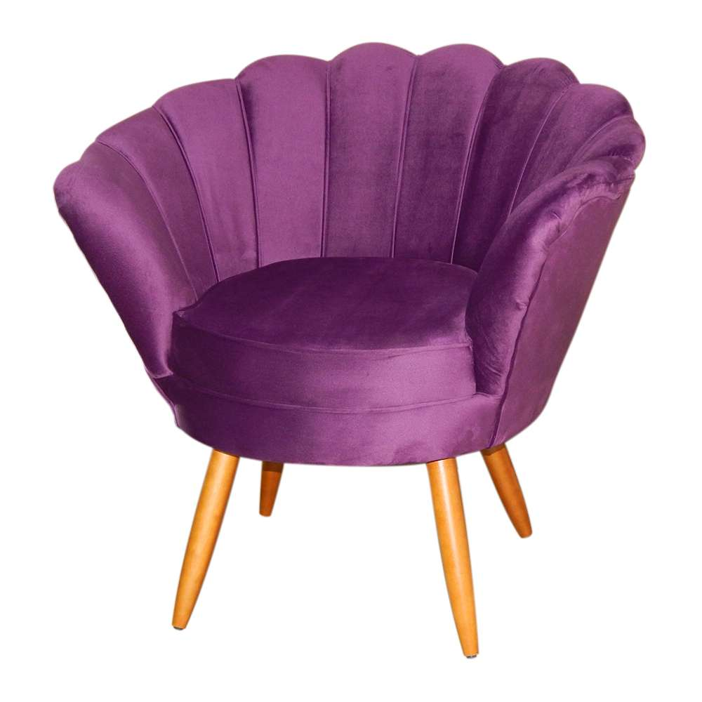 Poltrona Decorativa Pétala de Flor Veludo Roxo - 2