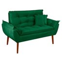 Ver imagem 2 de Kit Poltrona Decorativa Namoradeira 2 Puffs Quadrado e 2 Almofadas Suede - Lm Decor Verde