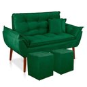 Ver imagem 1 de Kit Poltrona Decorativa Namoradeira 2 Puffs Quadrado e 2 Almofadas Suede - Lm Decor Verde