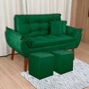 Ver imagem 6 de Kit Poltrona Decorativa Namoradeira 2 Puffs Quadrado e 2 Almofadas Suede - Lm Decor Verde