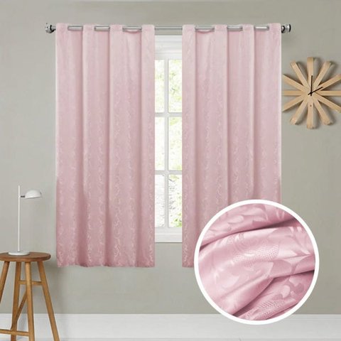 Cortina Encanto Quarto Corta Luz 1,70m X 2,80m Tecido Jacquard Rosé Casa Dona