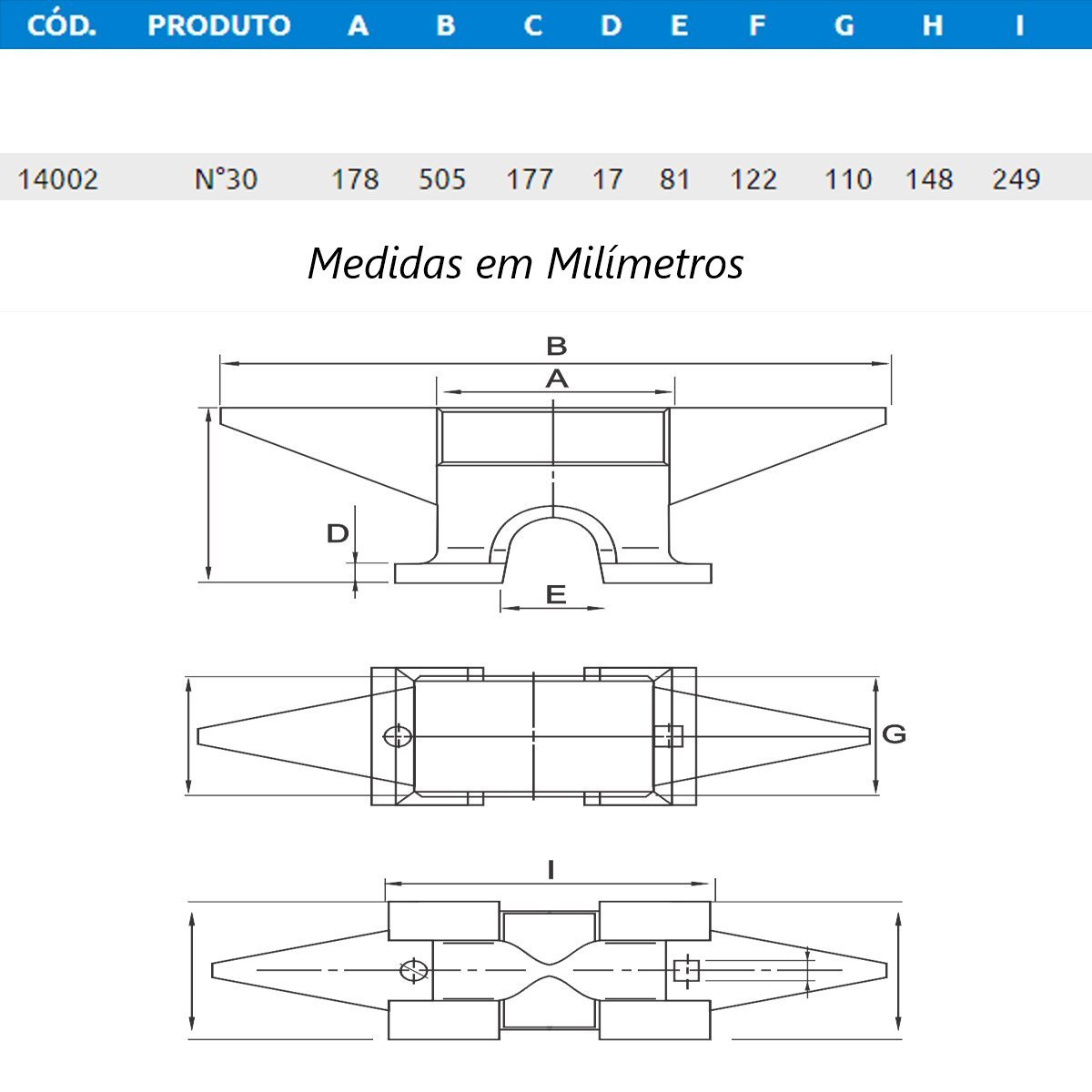 Bigorna Industrial Ferro Fundido Nodular 30kg 50,5x17,7x11cm Ferramentas Tenace 14002tnc - 3