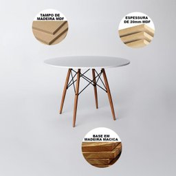 Sala de Jantar Mesa com 4 Cadeiras Brancas Eames Wood 110cm - 2