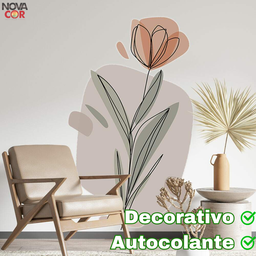 Adesivo de Parede Flor Rosa Caule Contemporâneo Moderno - 3