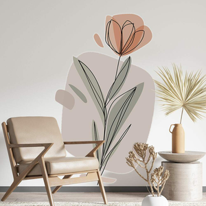 Adesivo de Parede Flor Rosa Caule Contemporâneo Moderno