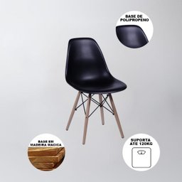 Mesa de Jantar com 4 Cadeiras Pretas Eames 90cm Base Madeira Tampo Preto - Up Home - 3
