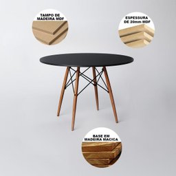 Mesa de Jantar com 4 Cadeiras Pretas Eames 90cm Base Madeira Tampo Preto - Up Home - 2