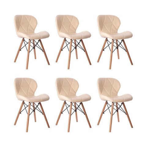 Kit 06 Cadeiras Estofada Jantar Charles Eames Eiffel Slim Wood Confort Creme