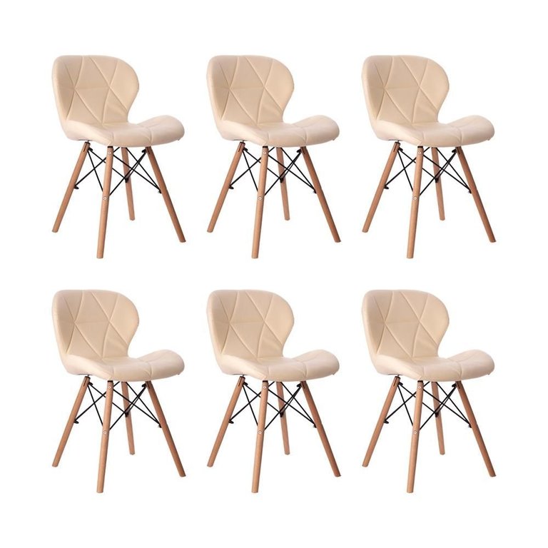 Kit 06 Cadeiras Estofada Jantar Charles Eames Eiffel Slim Wood Confort Creme Kit 06 Cadeiras Estofada Jantar Charles Eames Eiffel Slim Wood Confort Creme