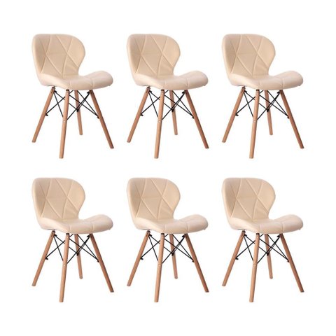Kit 06 Cadeiras Estofada Jantar Charles Eames Eiffel Slim Wood Confort Creme
