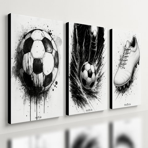 Kit 3 Quadro Decorativo Futebol Jogador Menino Bola Quarto Qualidade Premium Luxo 40x28cm