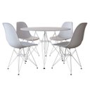 Ver imagem 1 de Sala de Jantar Mesa Eames Redonda Vidro 90cm Base Ferro Branco com 4 Cadeiras Brancas
