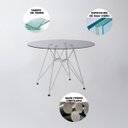 Ver imagem 2 de Sala de Jantar Mesa Eames Redonda Vidro 90cm Base Ferro Branco com 4 Cadeiras Pretas