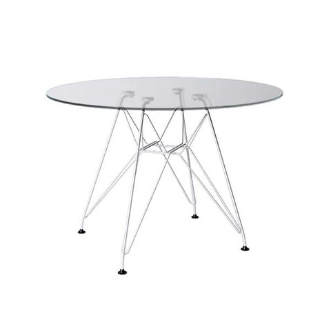Mesa Jantar de Vidro Redonda 90cm com Ferro Branco - Up Home