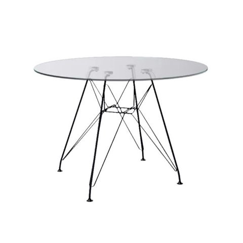 Mesa de Jantar Redonda Eames Tampo Vidro 90cm com Ferro Preto - Up Home