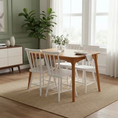 Jogo de Jantar Colonial Brisa Mesa 110x80 Cm Mel + 04 Cadeiras Branca Rustico
